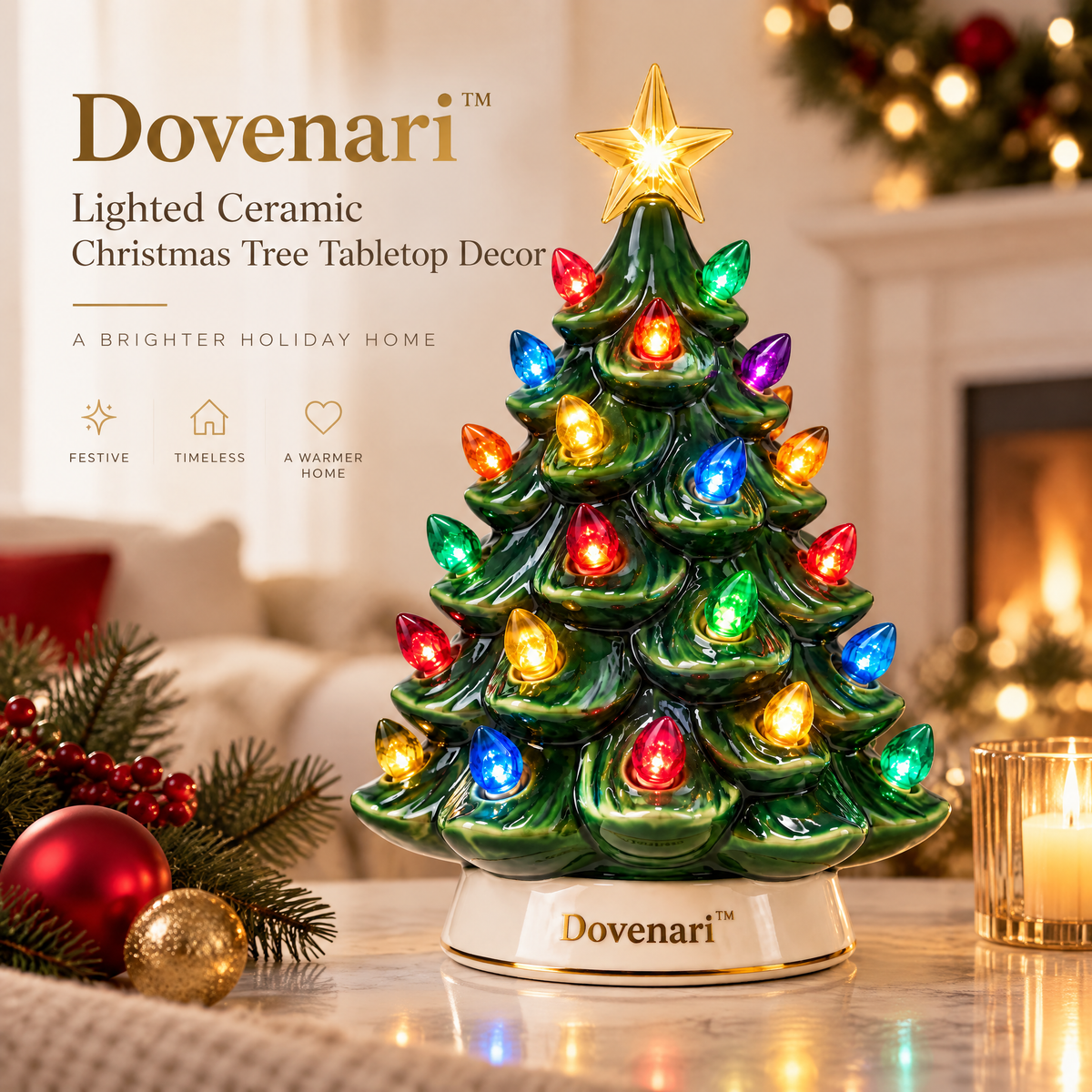 Dovenari™ Lighted Ceramic Christmas Tree Tabletop Decor
