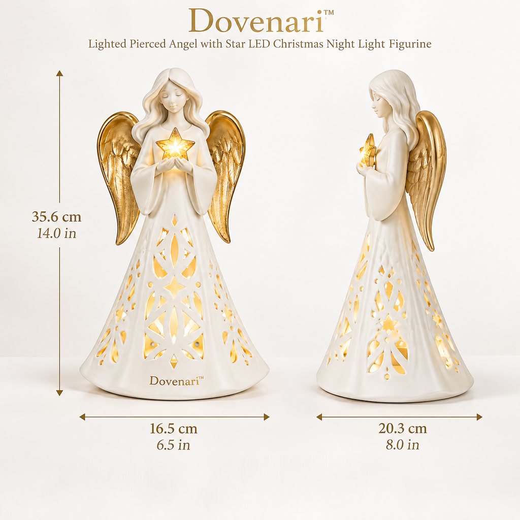 Dovenari™ Lighted Pierced Angel with Star LED Christmas Night Light Figurine