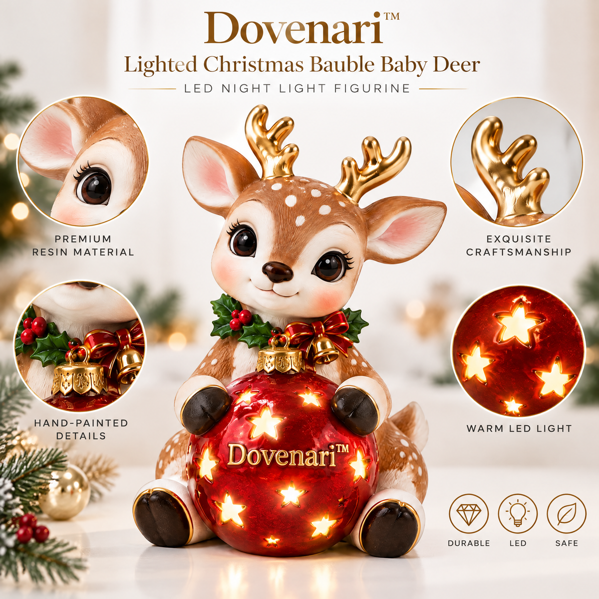 Dovenari™ Lighted Christmas Bauble Baby Deer LED Night Light Figurine
