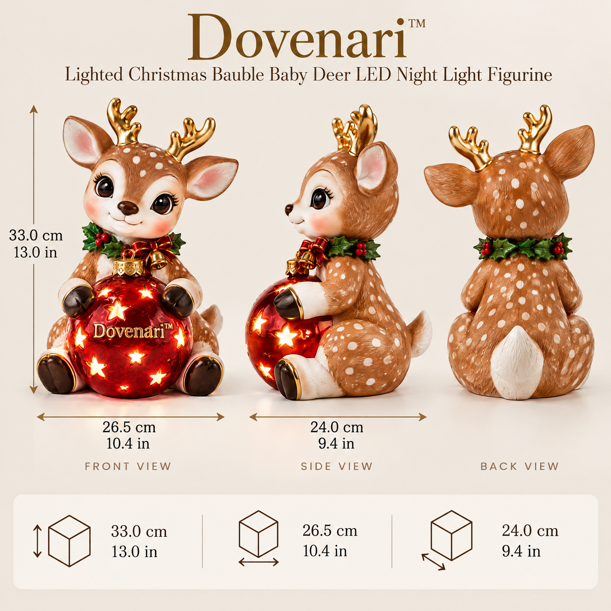 Dovenari™ Lighted Christmas Bauble Baby Deer LED Night Light Figurine