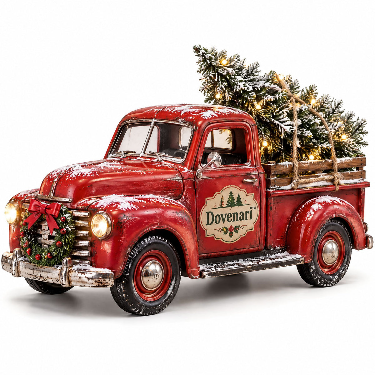 Dovenari™ Lighted Vintage Red Truck with Christmas Tree Tabletop Decor