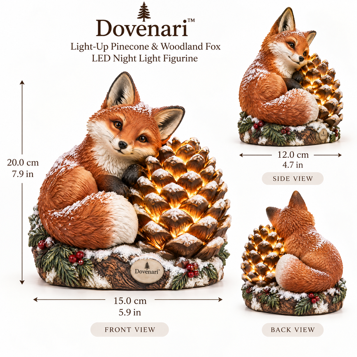 Dovenari™ Light-Up Pinecone & Woodland Fox LED Night Light Figurine