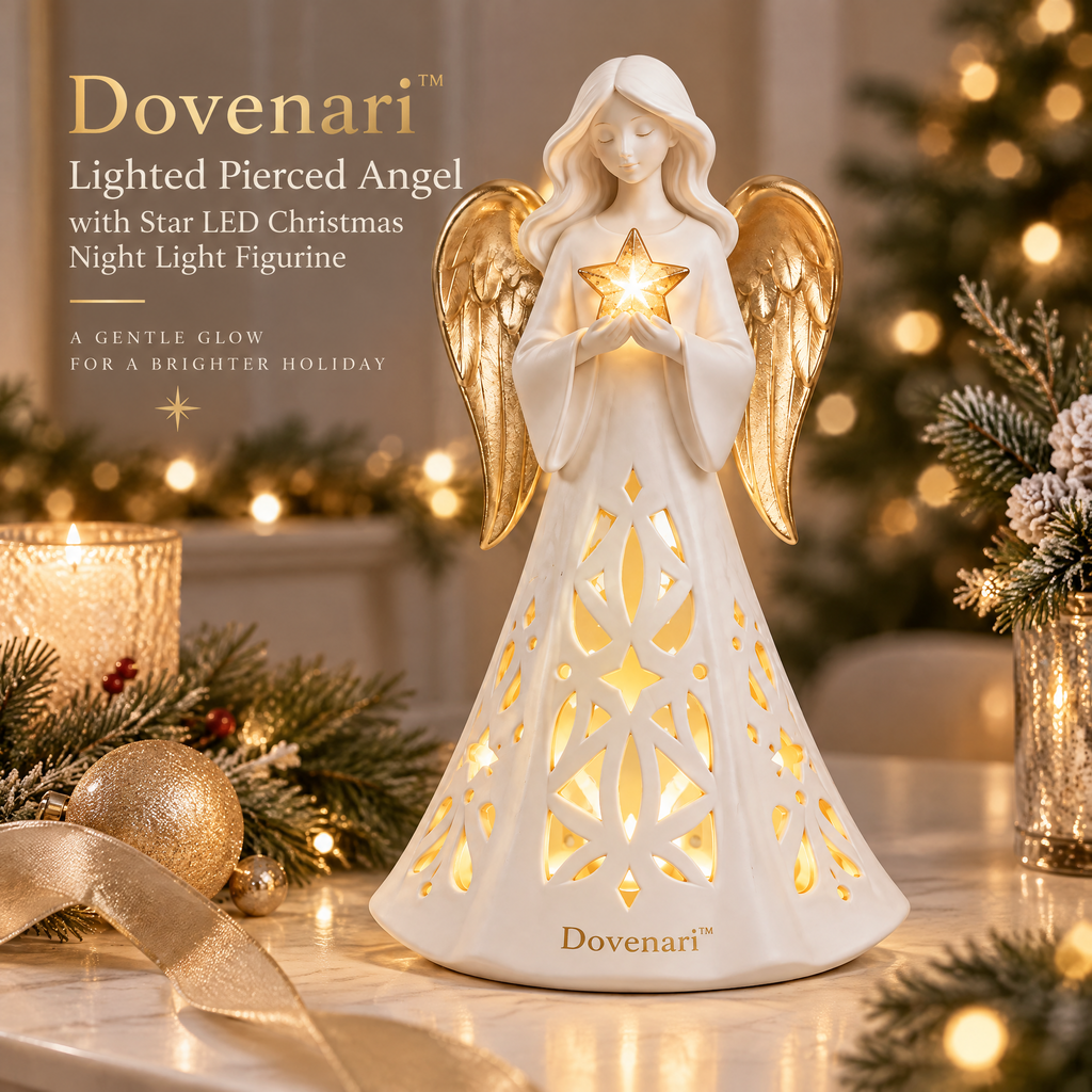 Dovenari™ Lighted Pierced Angel with Star LED Christmas Night Light Figurine