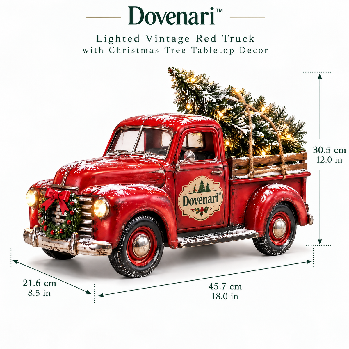 Dovenari™ Lighted Vintage Red Truck with Christmas Tree Tabletop Decor