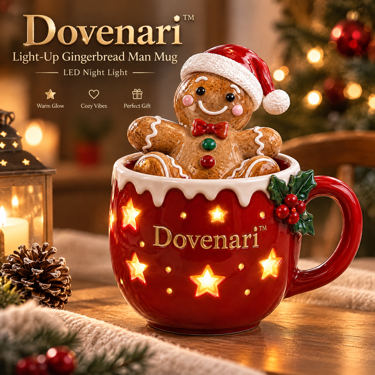 Dovenari™ Light-Up Gingerbread Man Mug LED Christmas Night Light