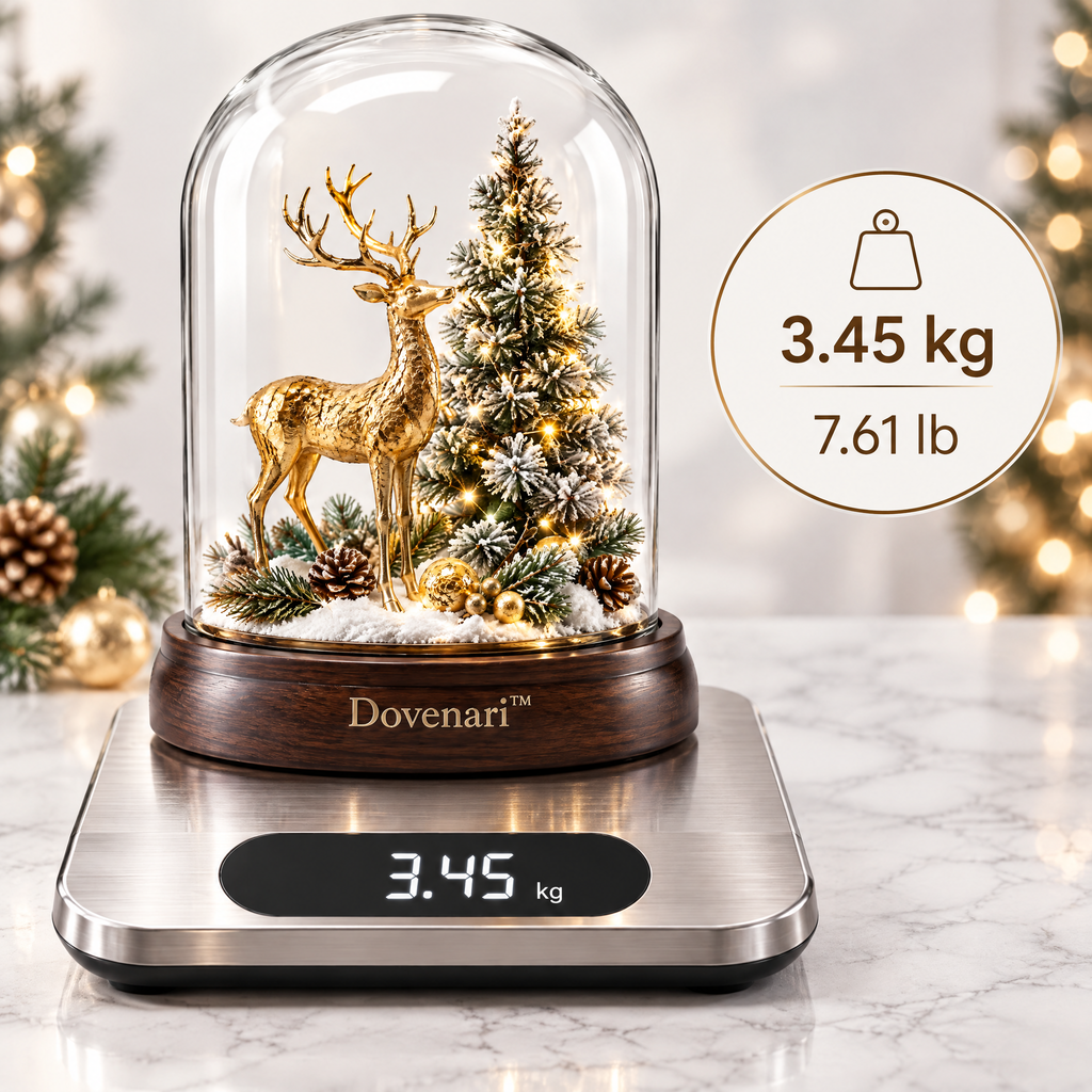 Dovenari™ Lighted Glass Cloche Golden Stag & Christmas Tree LED Night Light