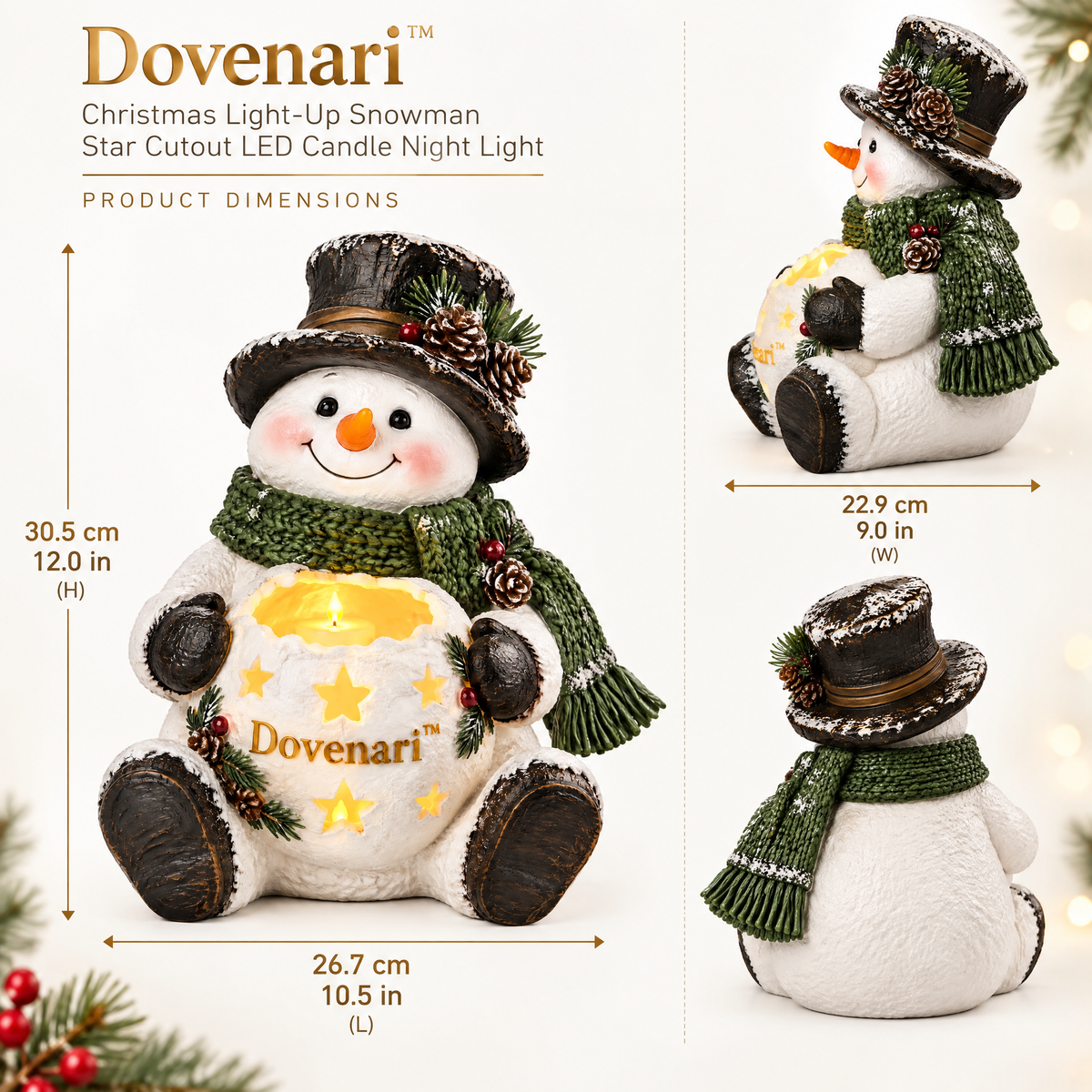 Dovenari™ Christmas Light-Up Snowman Star Cutout LED Candle Night Light