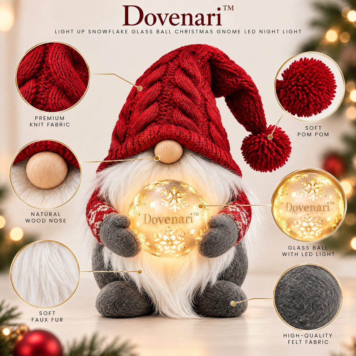Dovenari™ Snowflake Glow Christmas Gnome LED Night Light