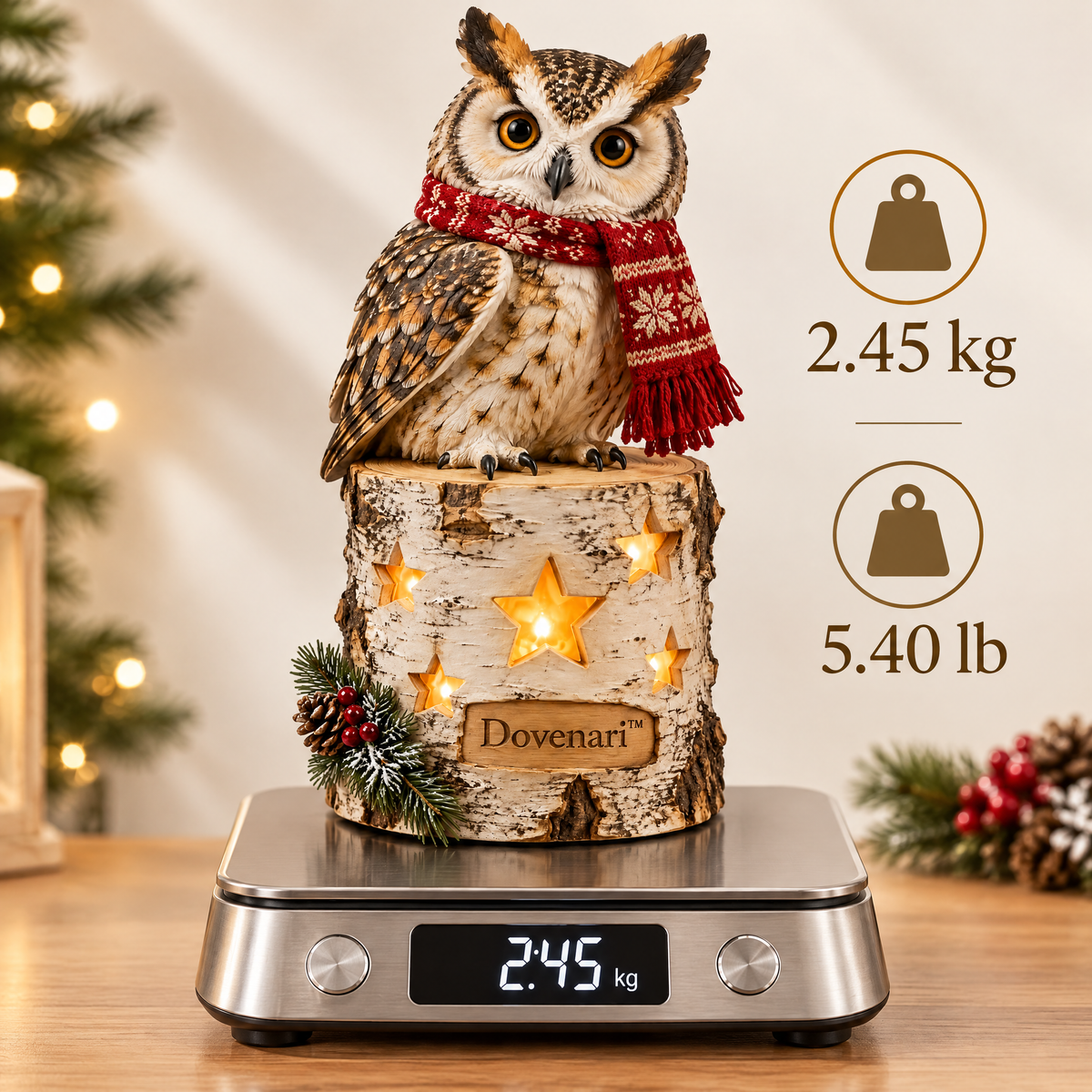 Dovenari™ Light-Up Birch Stump Owl with Red Scarf