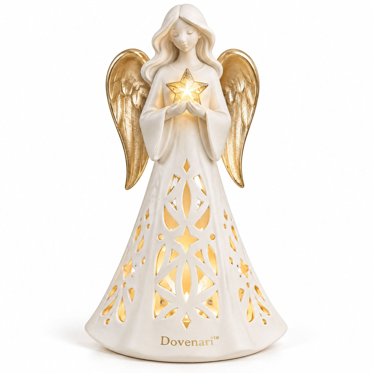 Dovenari™ Lighted Pierced Angel with Star LED Christmas Night Light Figurine