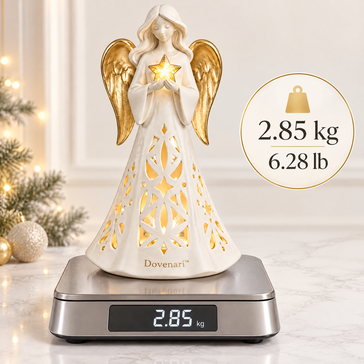 Dovenari™ Lighted Pierced Angel with Star LED Christmas Night Light Figurine