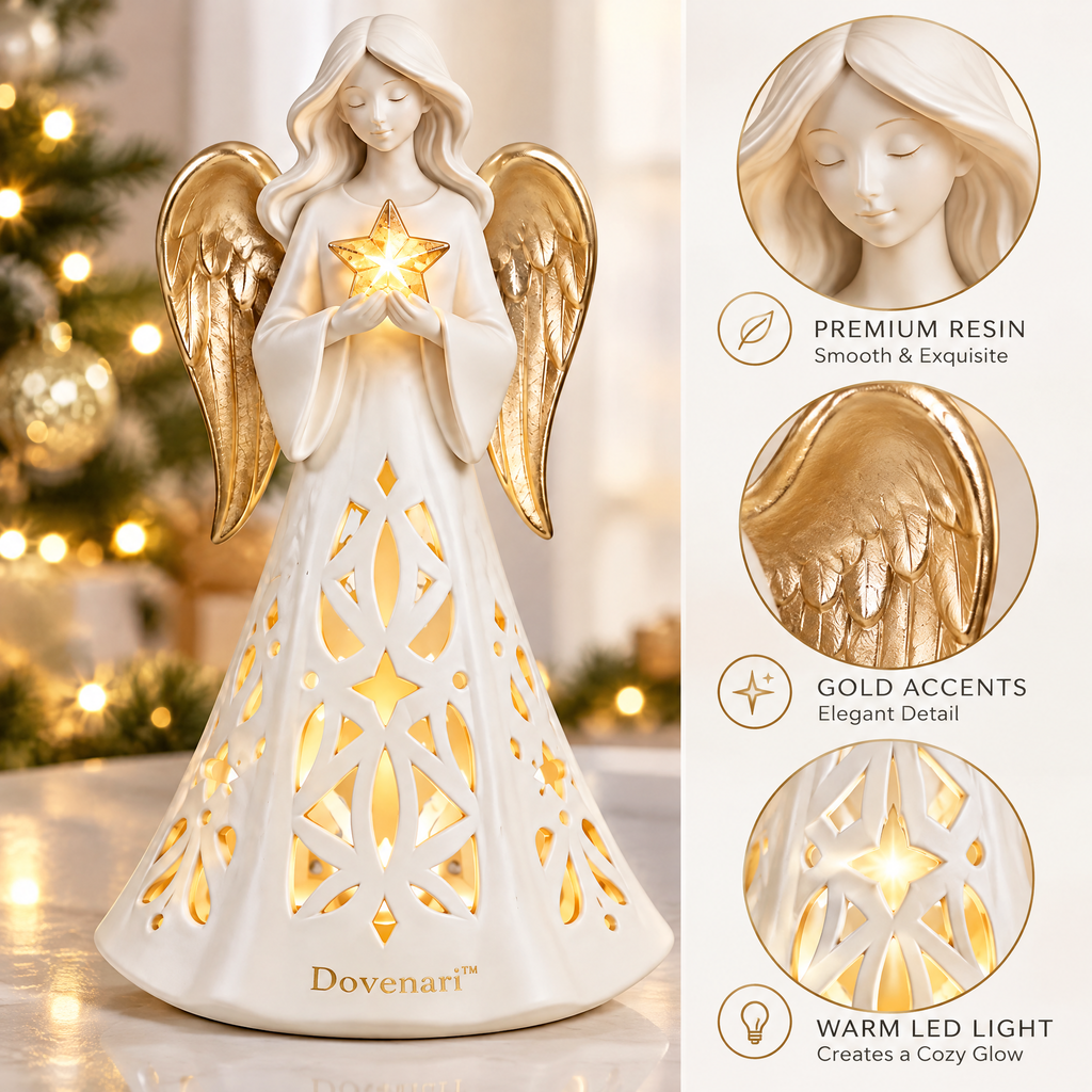 Dovenari™ Lighted Pierced Angel with Star LED Christmas Night Light Figurine