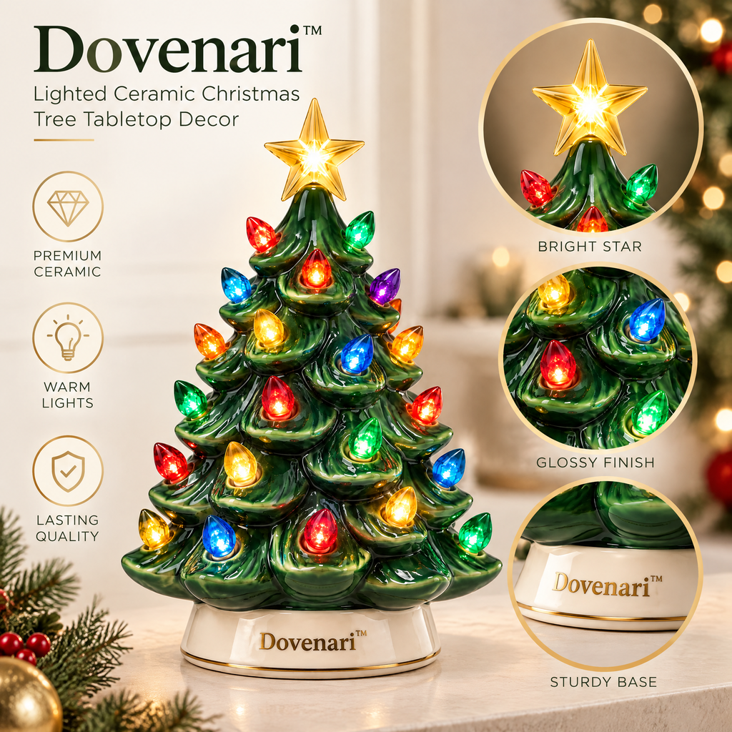 Dovenari™ Lighted Ceramic Christmas Tree Tabletop Decor