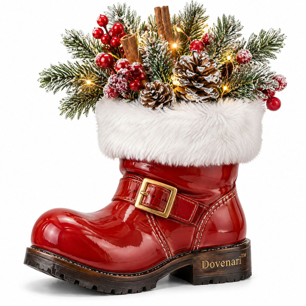 Dovenari™ Lighted Santa Boot Pinecone & Berry LED Tabletop Decor