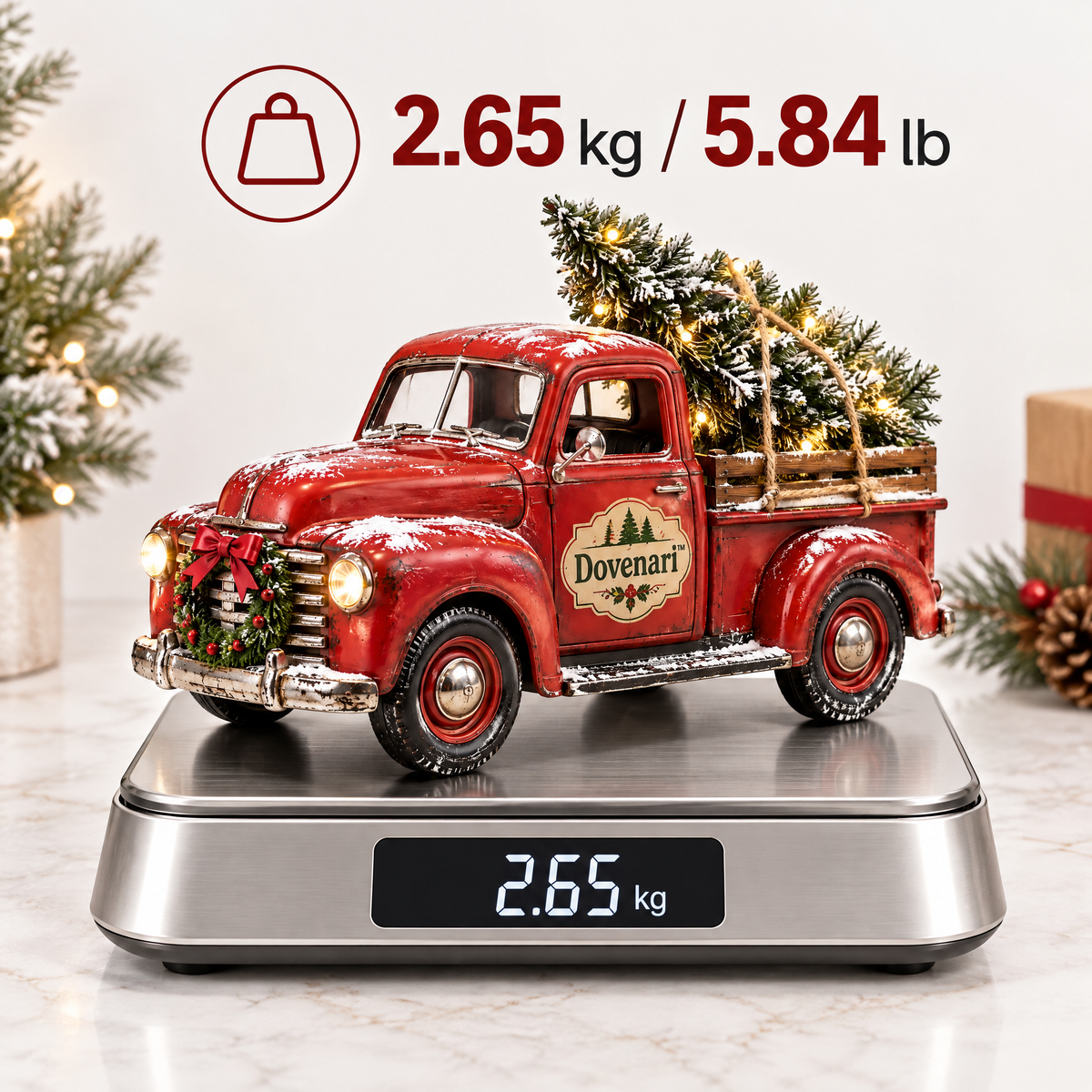 Dovenari™ Lighted Vintage Red Truck with Christmas Tree Tabletop Decor