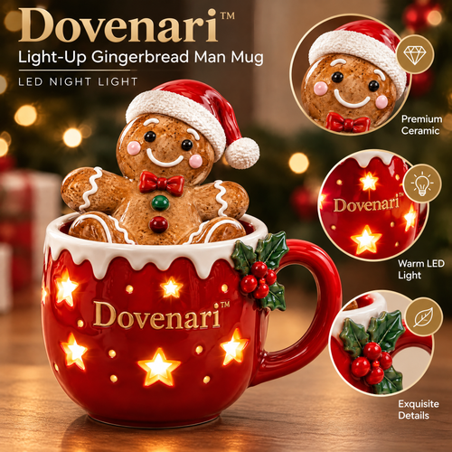 Dovenari™ Light-Up Gingerbread Man Mug LED Christmas Night Light