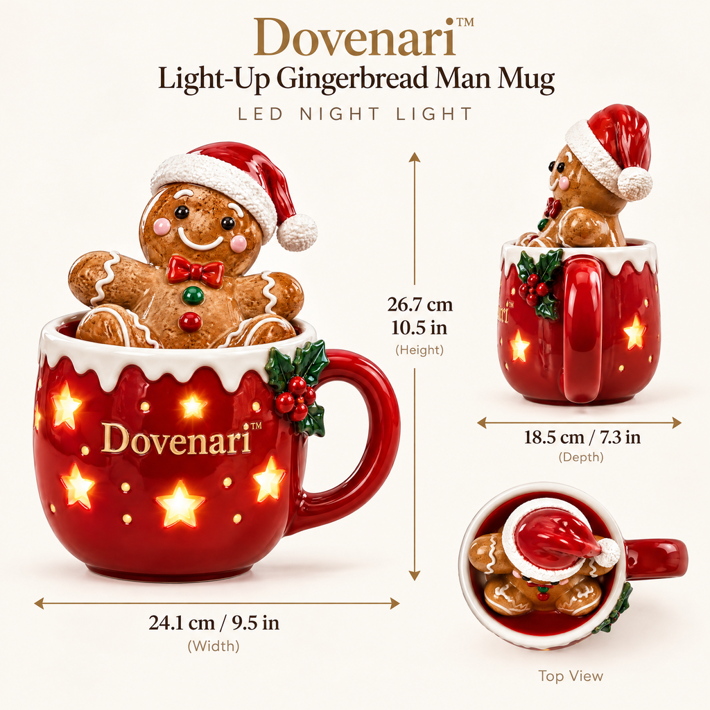 Dovenari™ Light-Up Gingerbread Man Mug LED Christmas Night Light