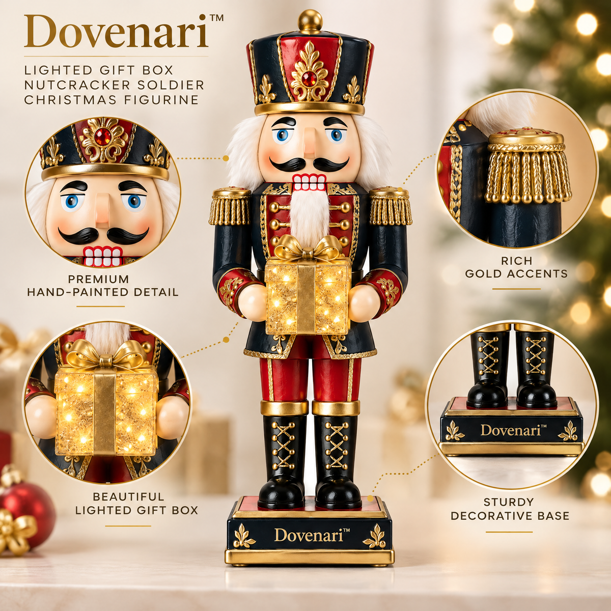 Dovenari™ Lighted Gift Box Nutcracker Soldier Christmas Figurine
